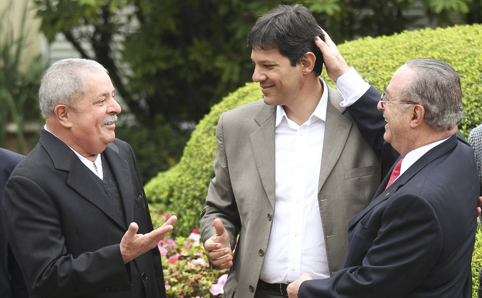 Lula (left), Fernando Haddad (center) and Interpol-wanted Paulo Maluf (right)