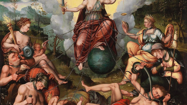 "Justitia vanquishes the Seven Capital Sins." Antoon Claeissens (ca. 1613).