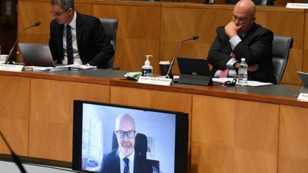 Facebook executive Simon Milner appears before the Senate committee via video link.