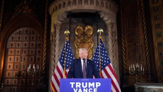 Donald Trump at a press conference in West Palm Beach, Florida, January 7, 2025. EVAN VUCCI / AP