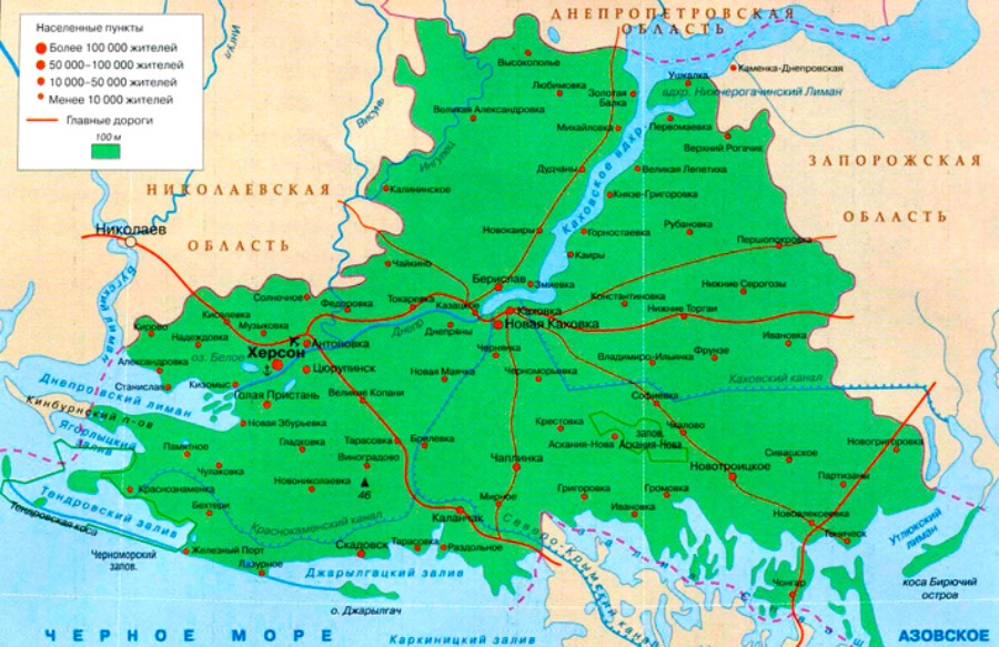 Карта херсонской области подробная с городами и поселками и селами
